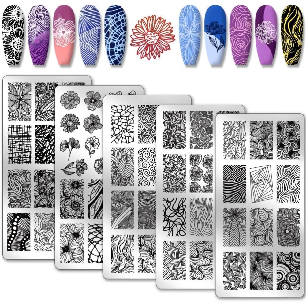 5pcs Line Texture Nail Art Tem - Nail Art Stamping Kit 评论和价格