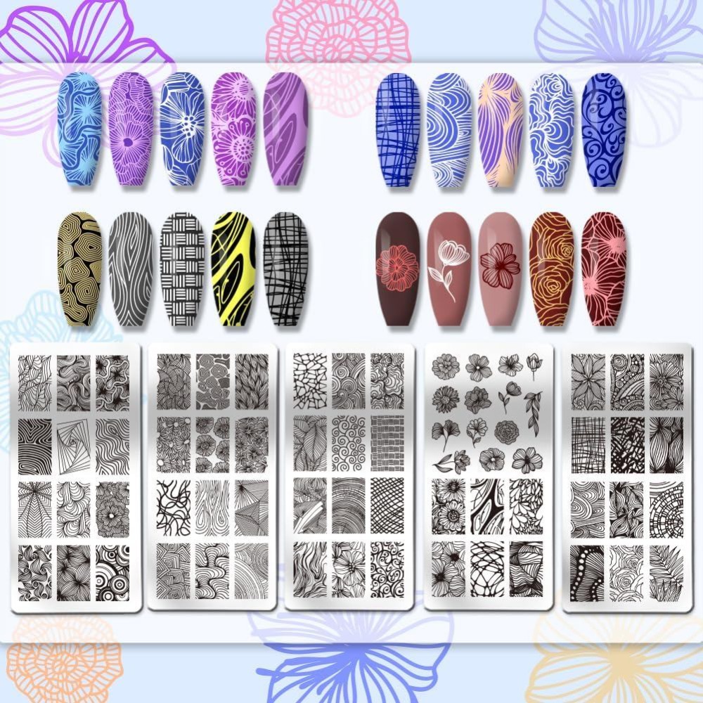 5pcs Line Texture Nail Art Tem - Nail Art Stamping Kit 评论和价格