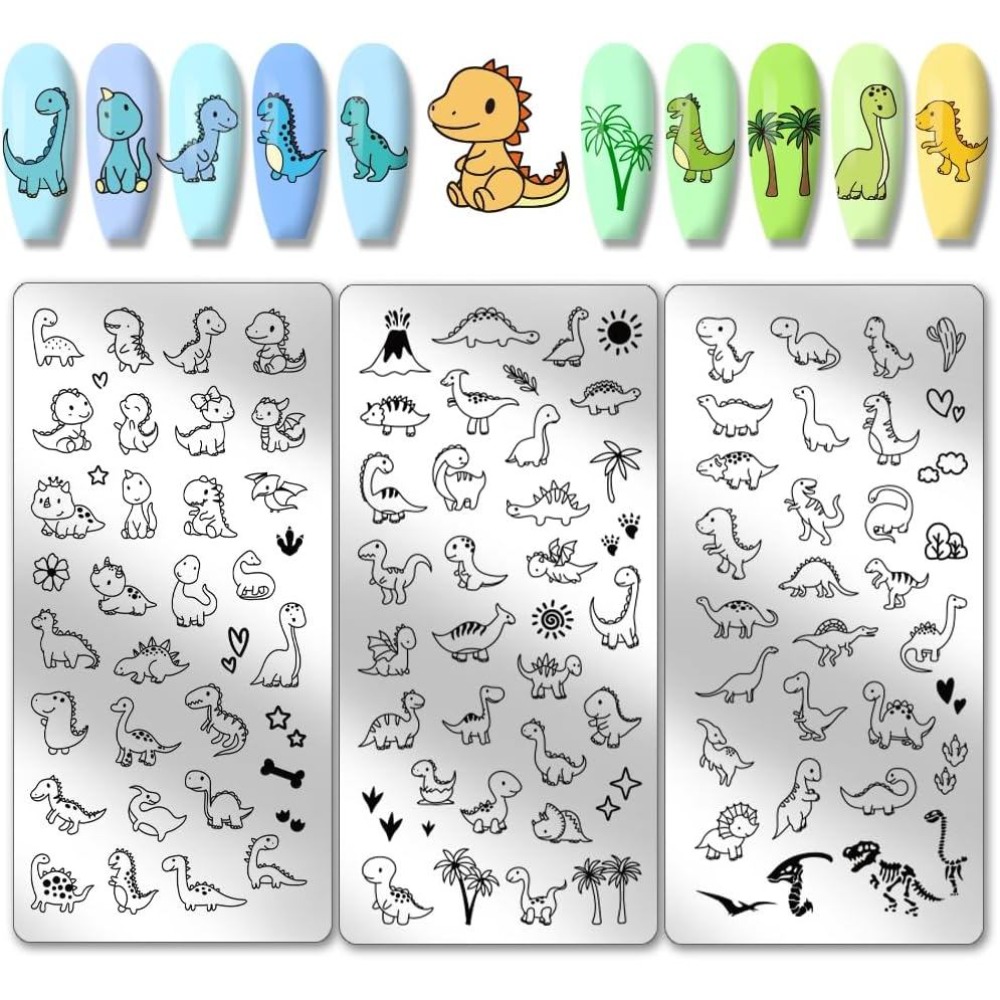 3pcs Dinosaur Nail Stamping Pl - Nail Art Stamping Kit 评论和价格